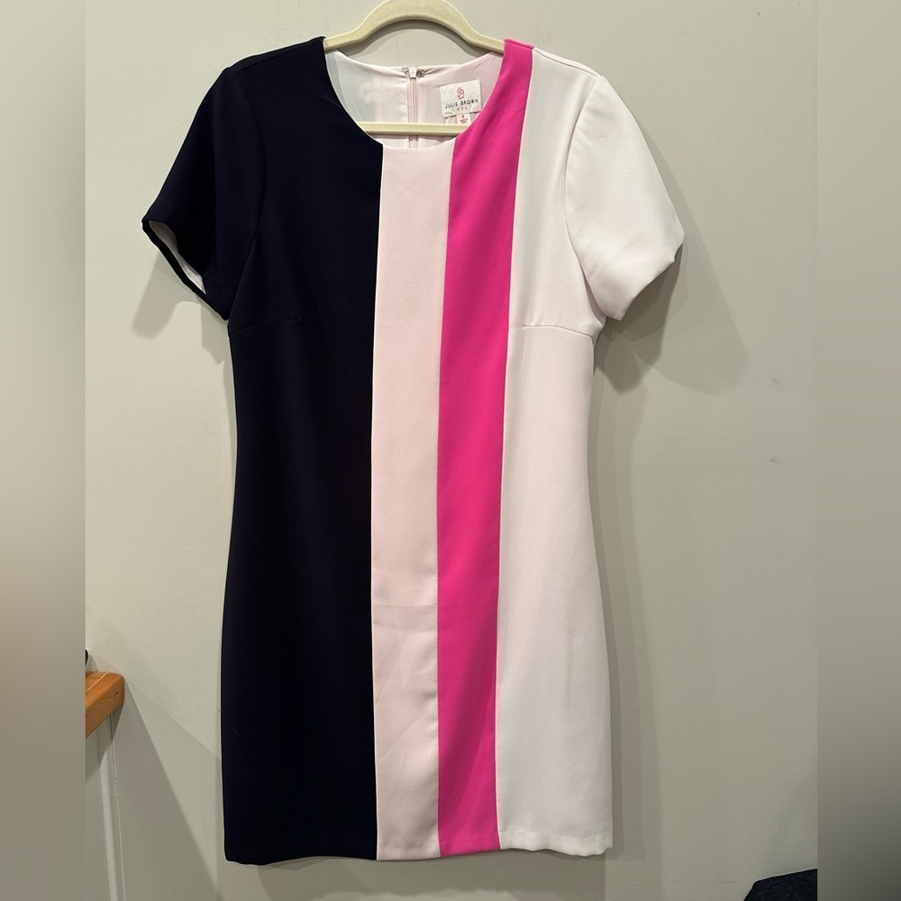 JB Julie Brown Navy Pink White Mini Dress Lined Career Office Professional Sz 8 - Picture 2 of 9